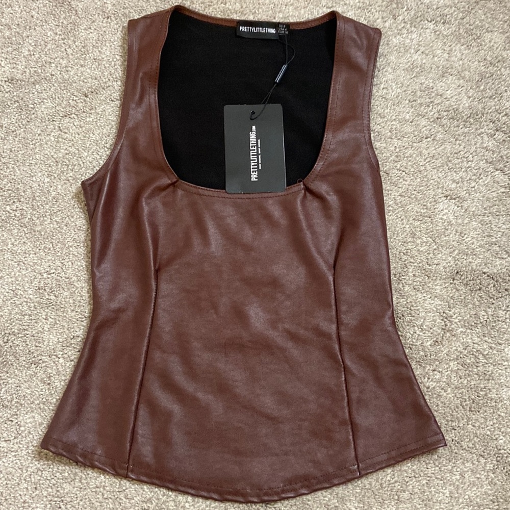 PrettyLittleThing Faux Leather Top Size 4